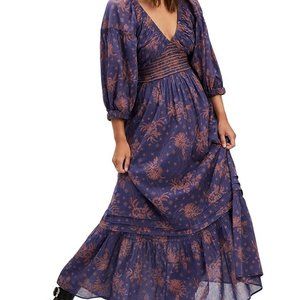 Free People Golden Hour Maxi Dress Navy Blue Purple Brown